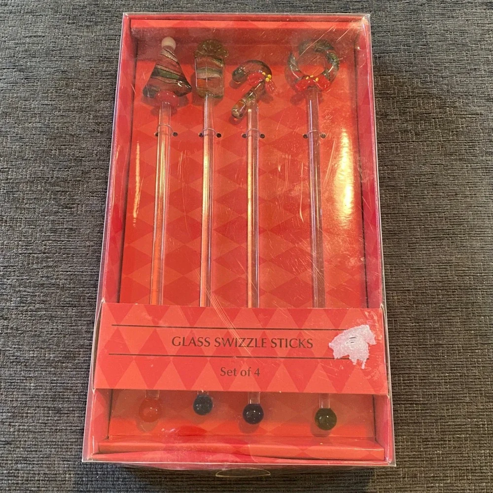 Cypress Home Glass Swizzle Sticks Set of 4 Christmas New Holiday Drink